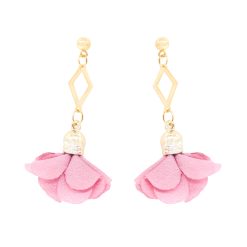 9432IST Fabric Tassel Peach Flower Dangling Earrings