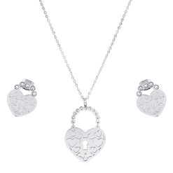 9489IST Heart with Keyhole Steel Jewelry Set