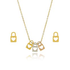9266IST Love Lock Tri-Color Jewelry Set