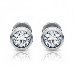 11409IST Round Crystal Steel Stud Earring 4mm
