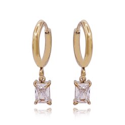 12285IST Rectangle Crystal Gold Drop Earring