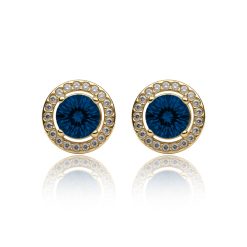 12592IST Gold Blue Sapphire Halo Stud Earrings