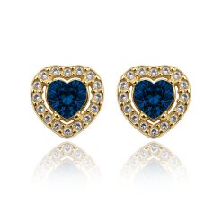 12600IST Gold Sapphire Blue Heart Frame Earrings