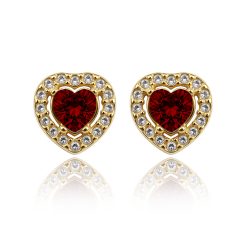 12602IST Gold Ruby Red Heart Frame Earrings