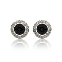 12609IST Steel Onyx Black Halo Stud Earrings