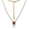 12642IST Gold Octagonal Ruby Red Halo Tennis Necklace