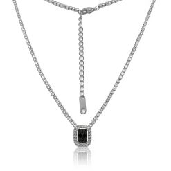12657IST Steel Octagonal Onyx Black Halo Tennis Necklace